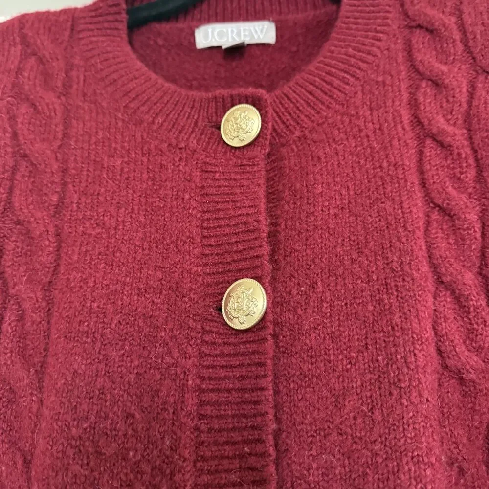 J. Crew Burgandy Red cable knit merino wool alpaca academia sweater Small